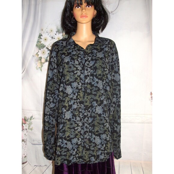 Guess Jeans Button Down Shirt Men’s Large Dragon & Floral Pattern - Picture 1 of 4
